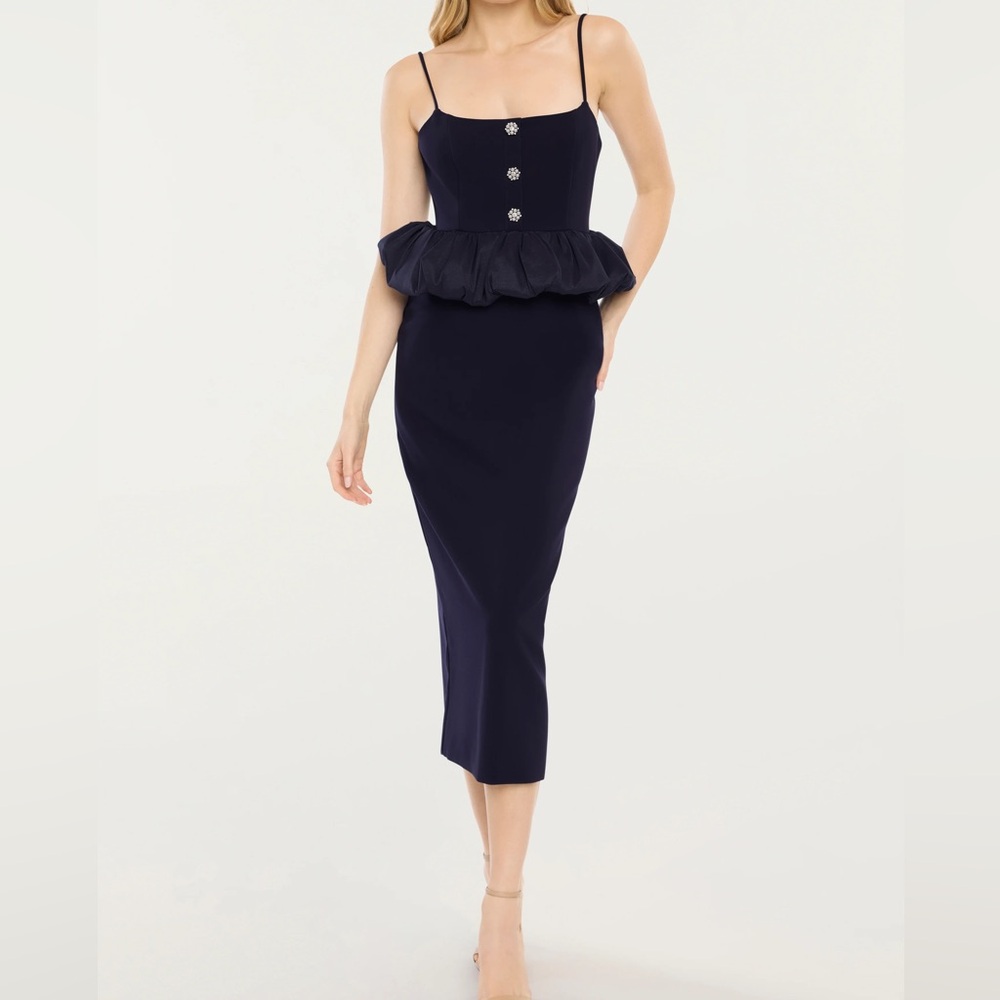 Likely Taffia Dress in Navy Peplum Midi
